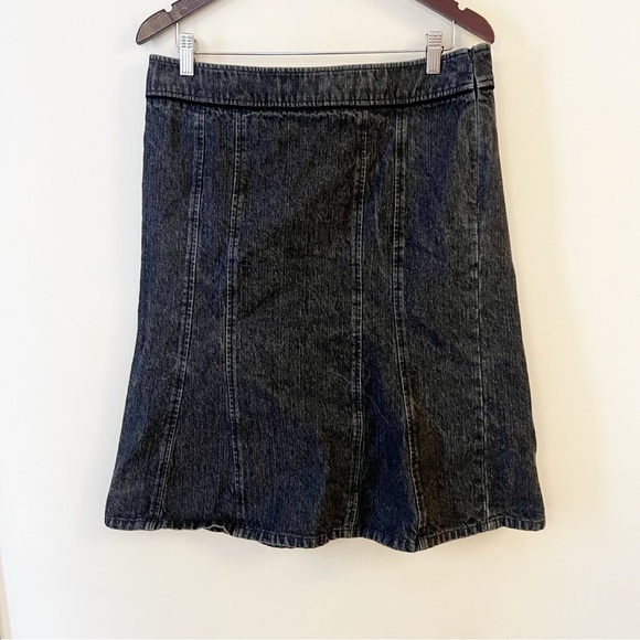 LOFT Dresses & Skirts - Ann Taylor Loft Vintage Retro Black Denim Midi A-line Skirt Size 12 Cotton
